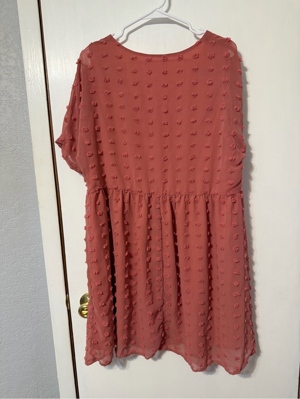 Textured V-Neck Babydoll Mini Dress in Dusty Rose - Picture 3 of 3